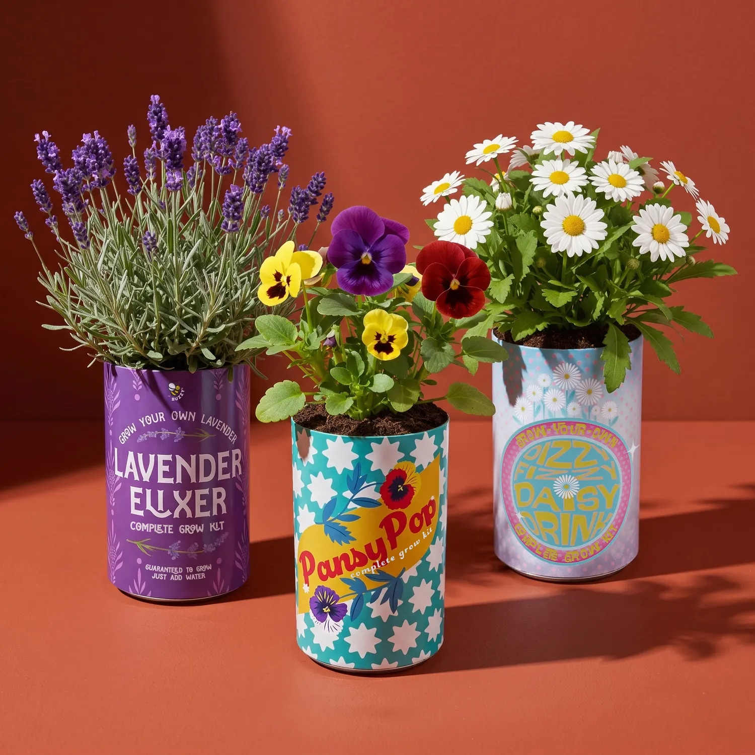 Buzzy Seeds Soda Can Pansy dyrkningssæt stedmoder 6-pak