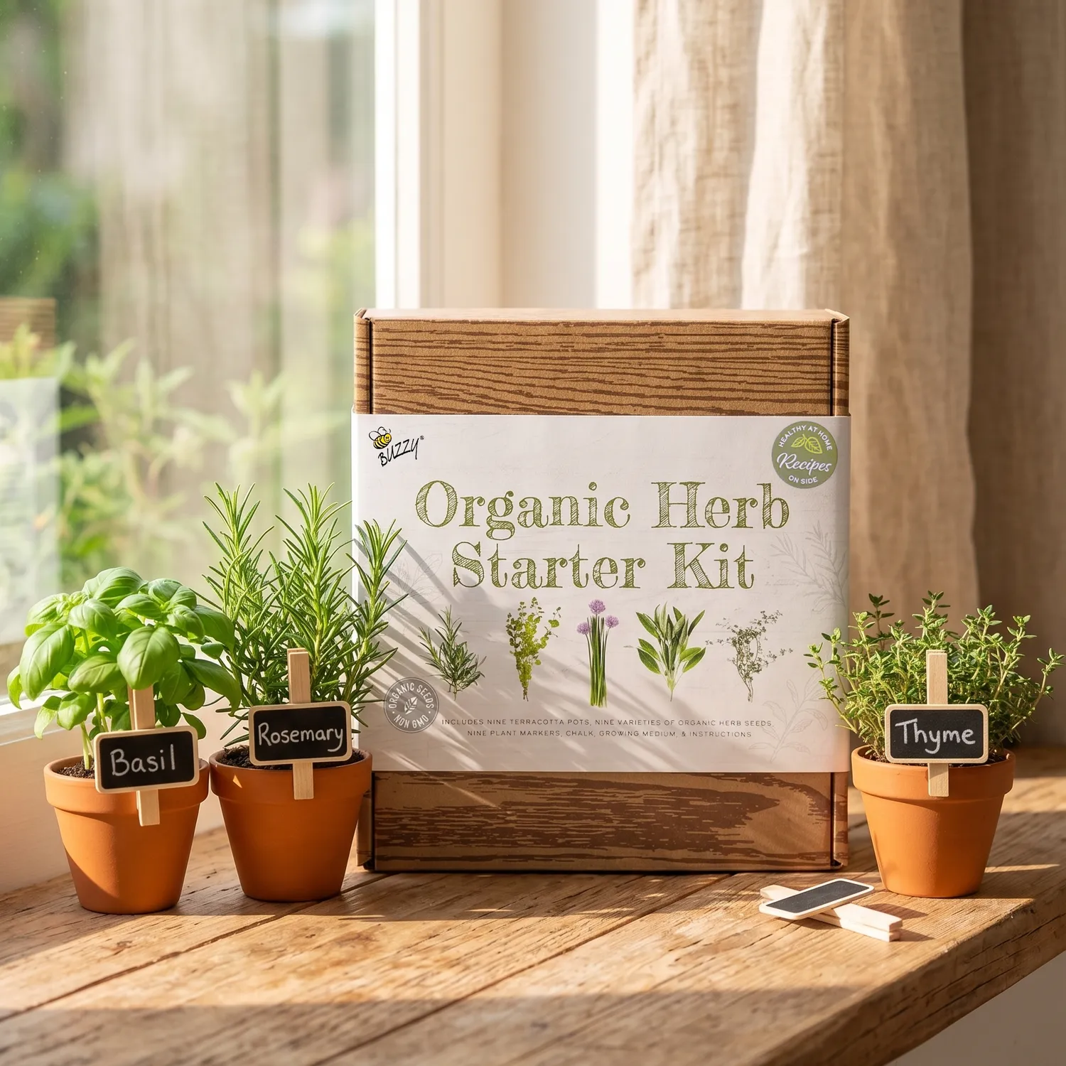 Buzzy Seeds Organic Herb Garden dyrkningssæt 9 sorter økologisk