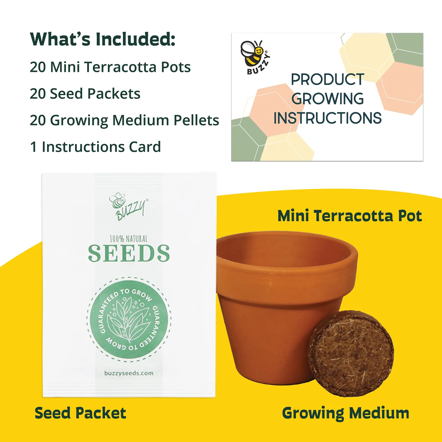 Buzzy Seeds solsikke dyrkningssæt terracotta 20-pak