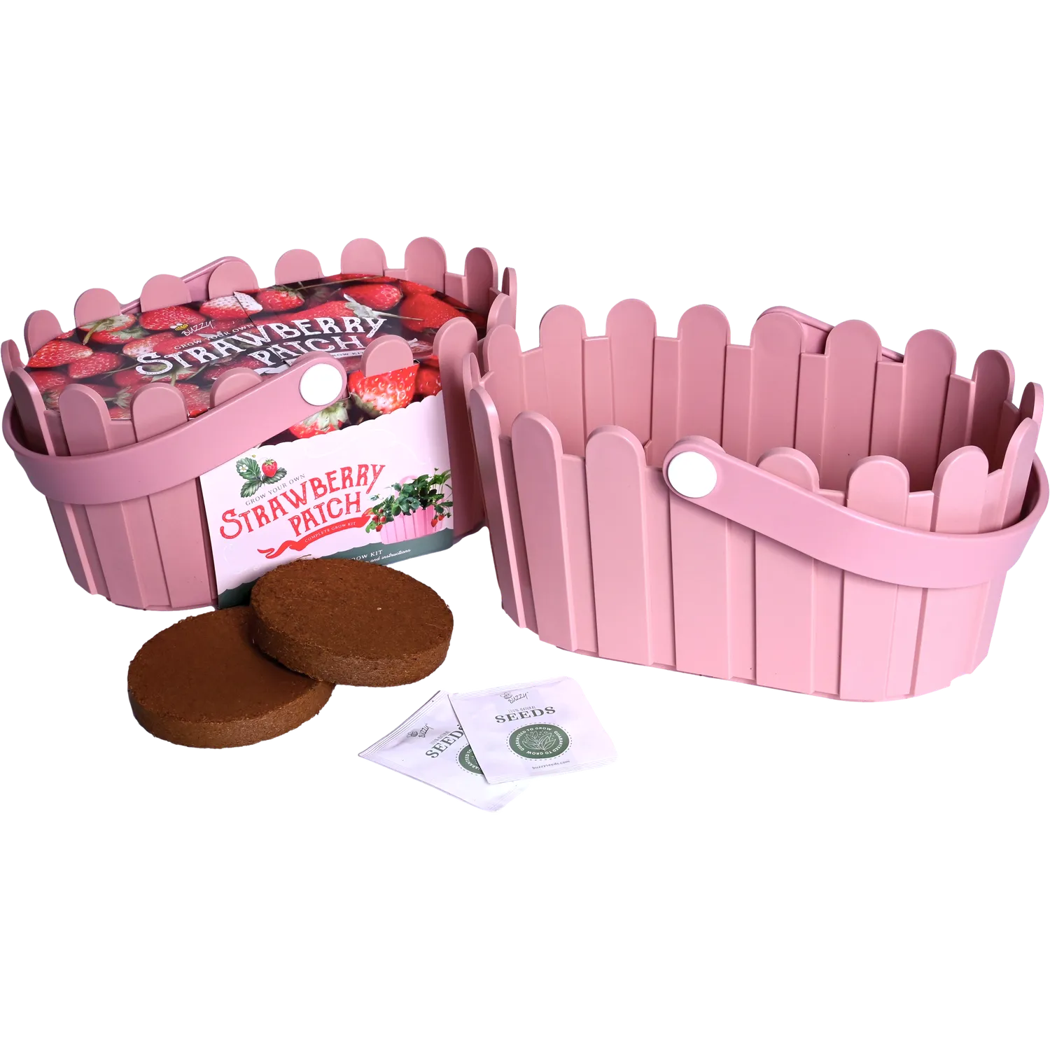 Buzzy Seeds Strawberry Grow Kit dyrkningssæt lyserød kurv