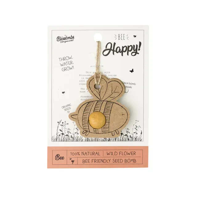 Buzzy Seeds Bee Happy kort frøbombe bi vilde blomster