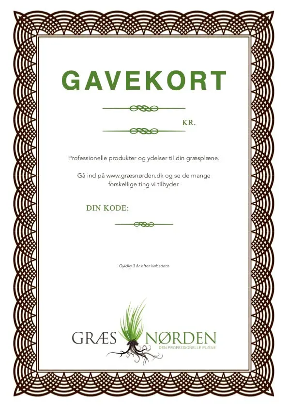 Græsnørden.dk Gavekort 350 kr tilgodebevis til græsplæne