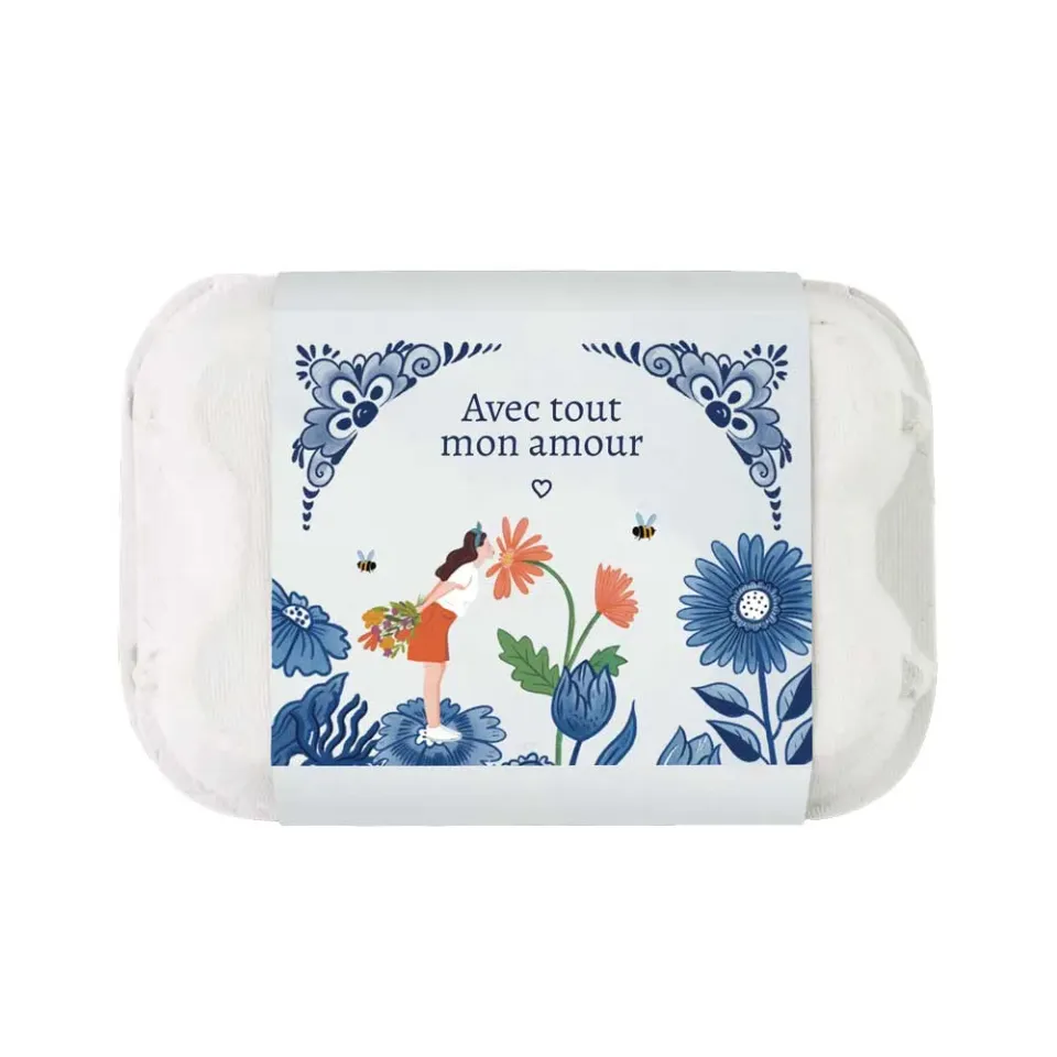 Blossombs Æggebakke Delft Blue Kisses frøbomber 6 stk