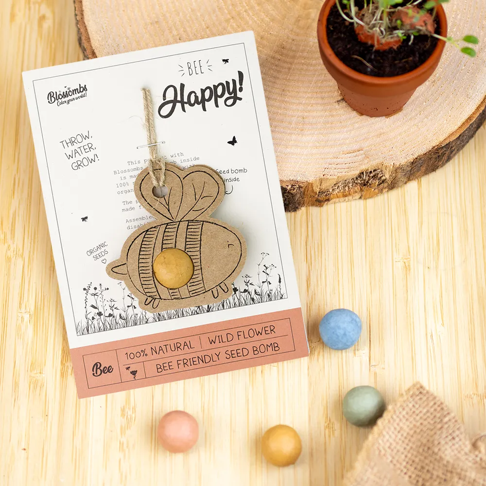 Buzzy Seeds Bee Happy kort frøbombe bi vilde blomster