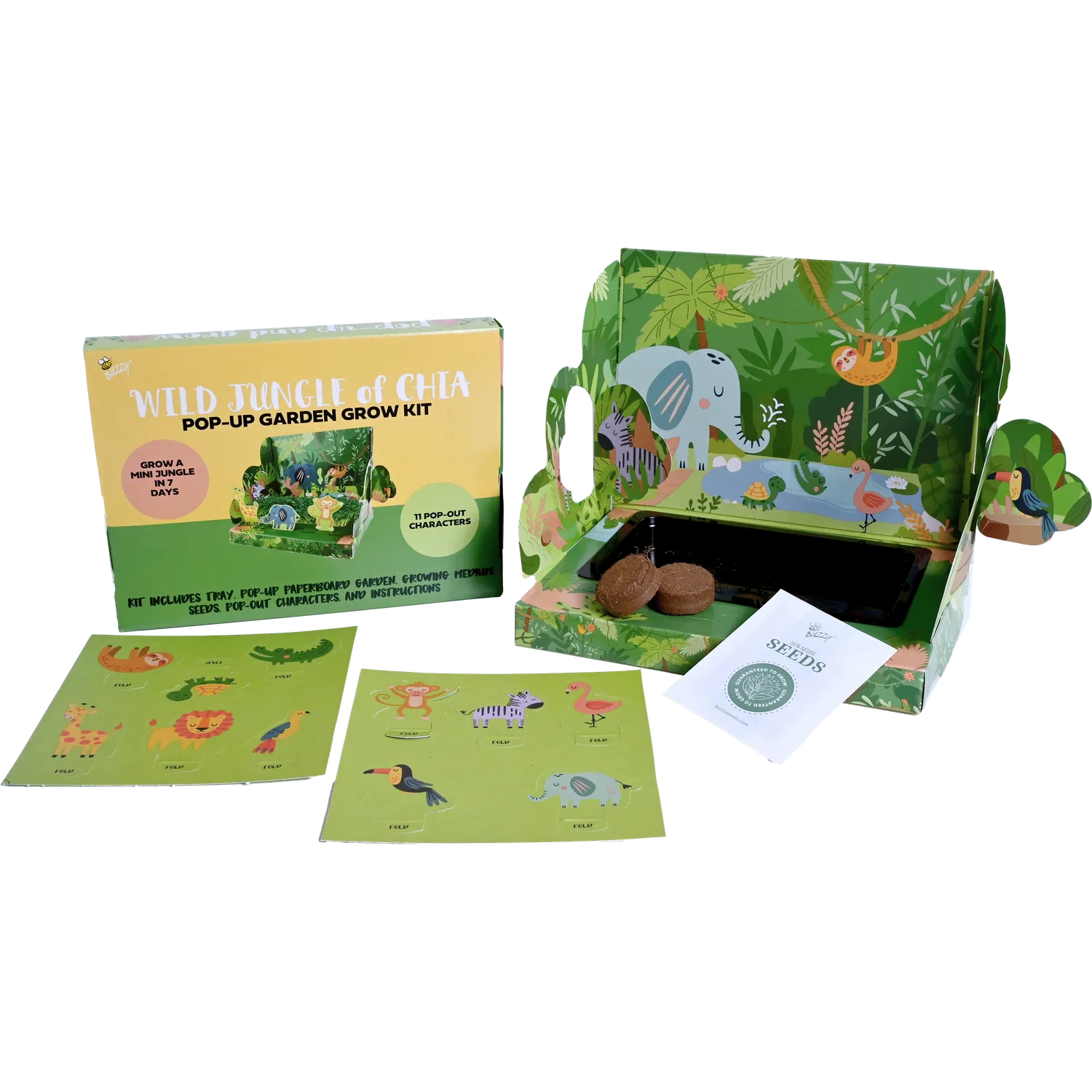 Buzzy Seeds Jungle Chia dyrkningssæt 11 jungledyr
