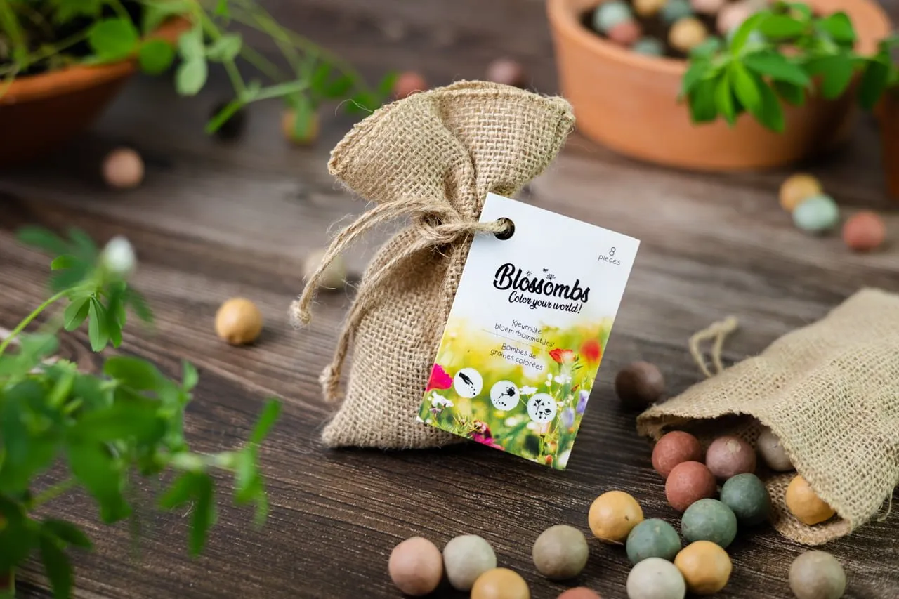 Blossombs Jutepose frøbomber 8 stk vildblomst