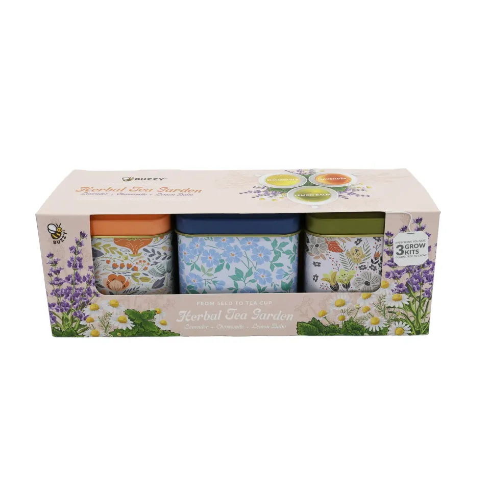 Buzzy Seeds Tea Garden tedyrkningssæt 3-pak urter