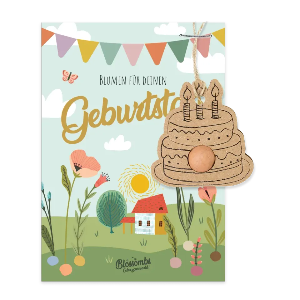 Blossombs Blumen zum Geburtstag kort med frøbombe kage