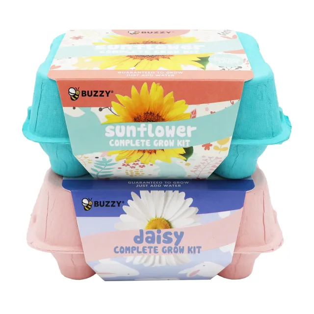 Buzzy Seeds Sunflower Daisy dyrkningssæt æggebakke 2-pak
