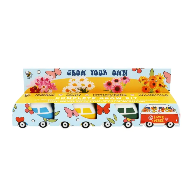 Buzzy Seeds Hippie Bus blomster dyrkningssæt 4-pak farvemix