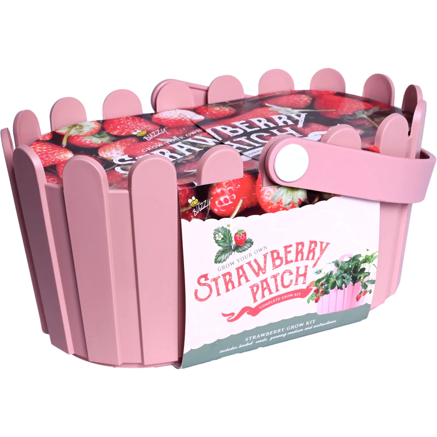 Buzzy Seeds Strawberry Grow Kit dyrkningssæt lyserød kurv