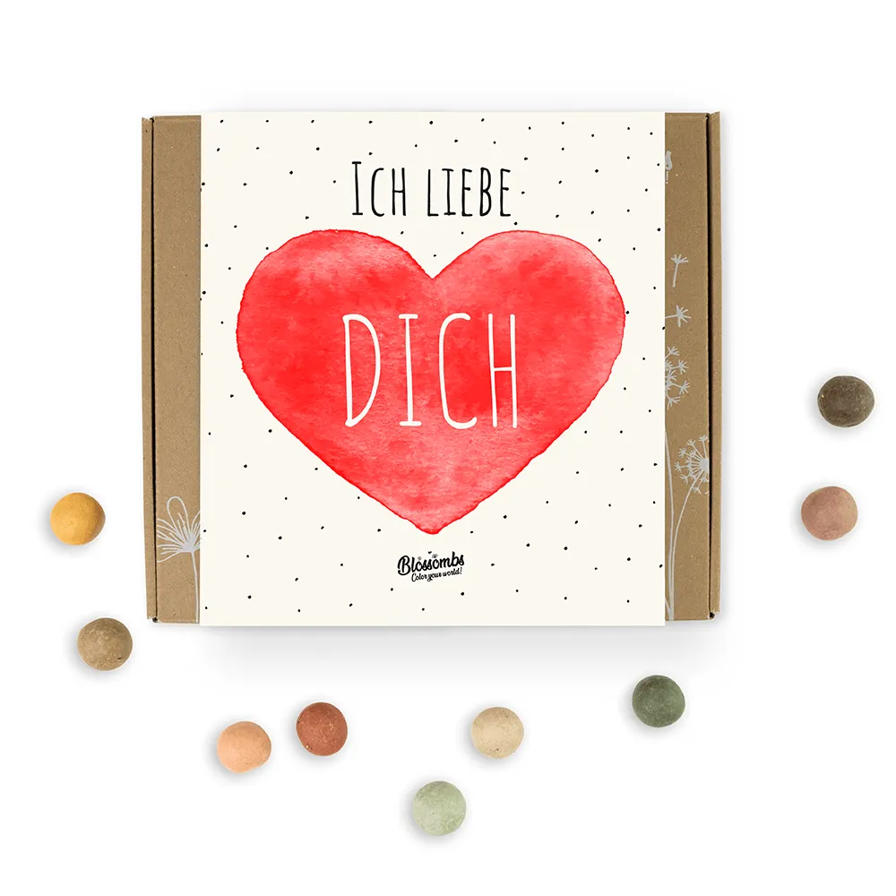 Blossombs Gift Box Medium frøbomber 9 stk Ich liebe dich