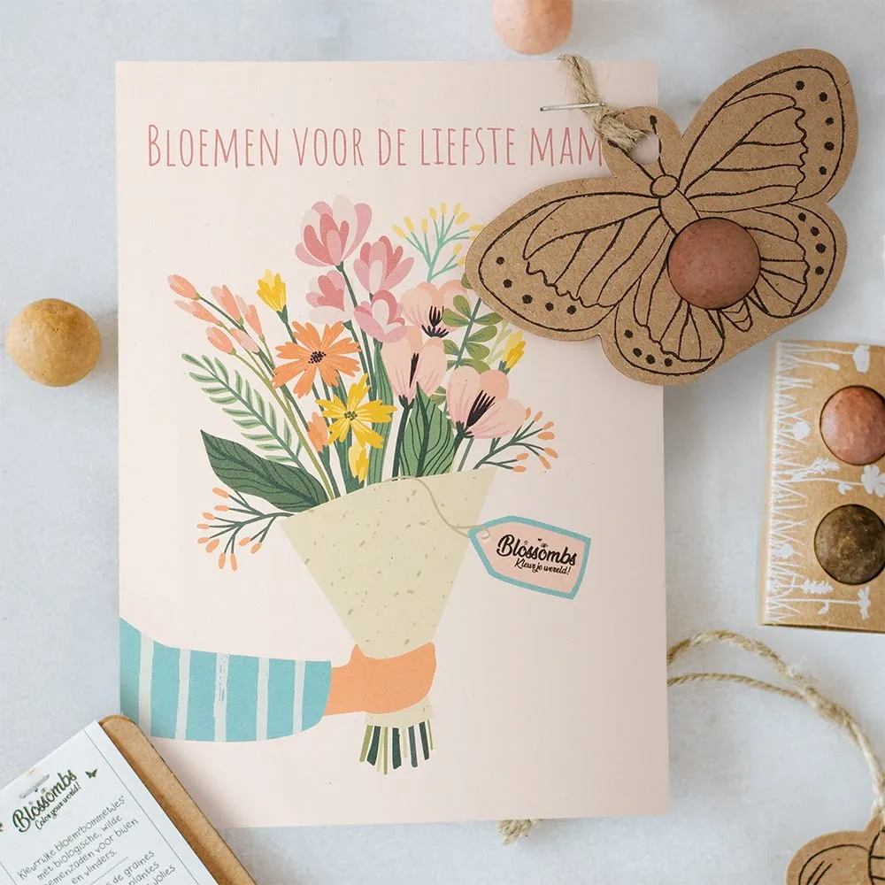 Blossombs Boeket Hanger Vlinder frøbombe kort 1 stk vildblomst