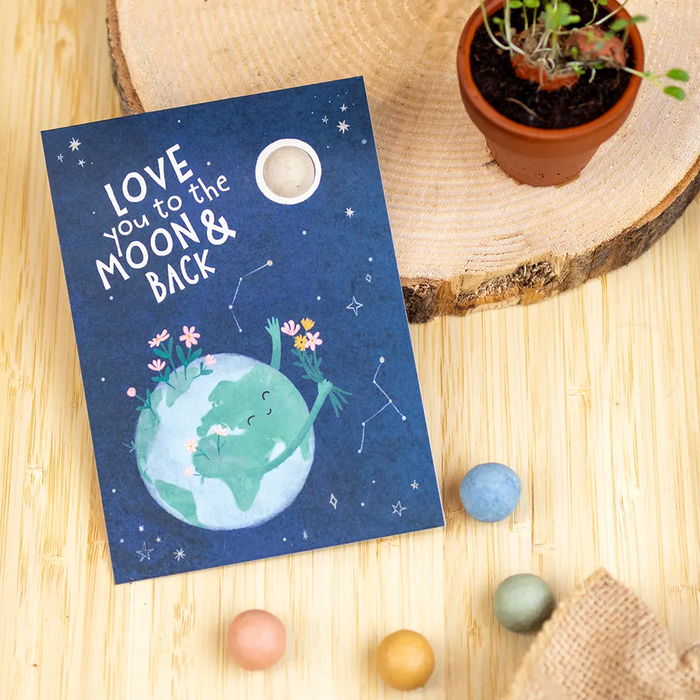 Buzzy Seeds Love You To The Moon & Back frøkugle kort