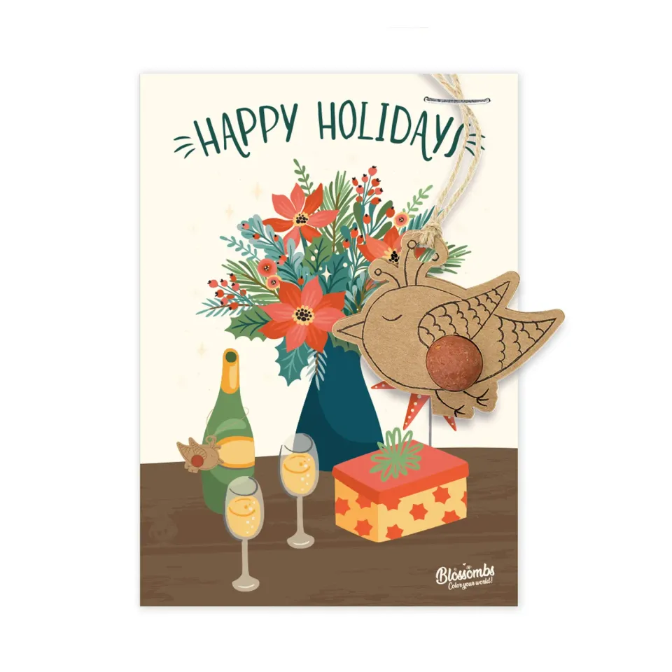 Buzzy Seeds Happy Holidays kort frøbomber fugl vilde blomster