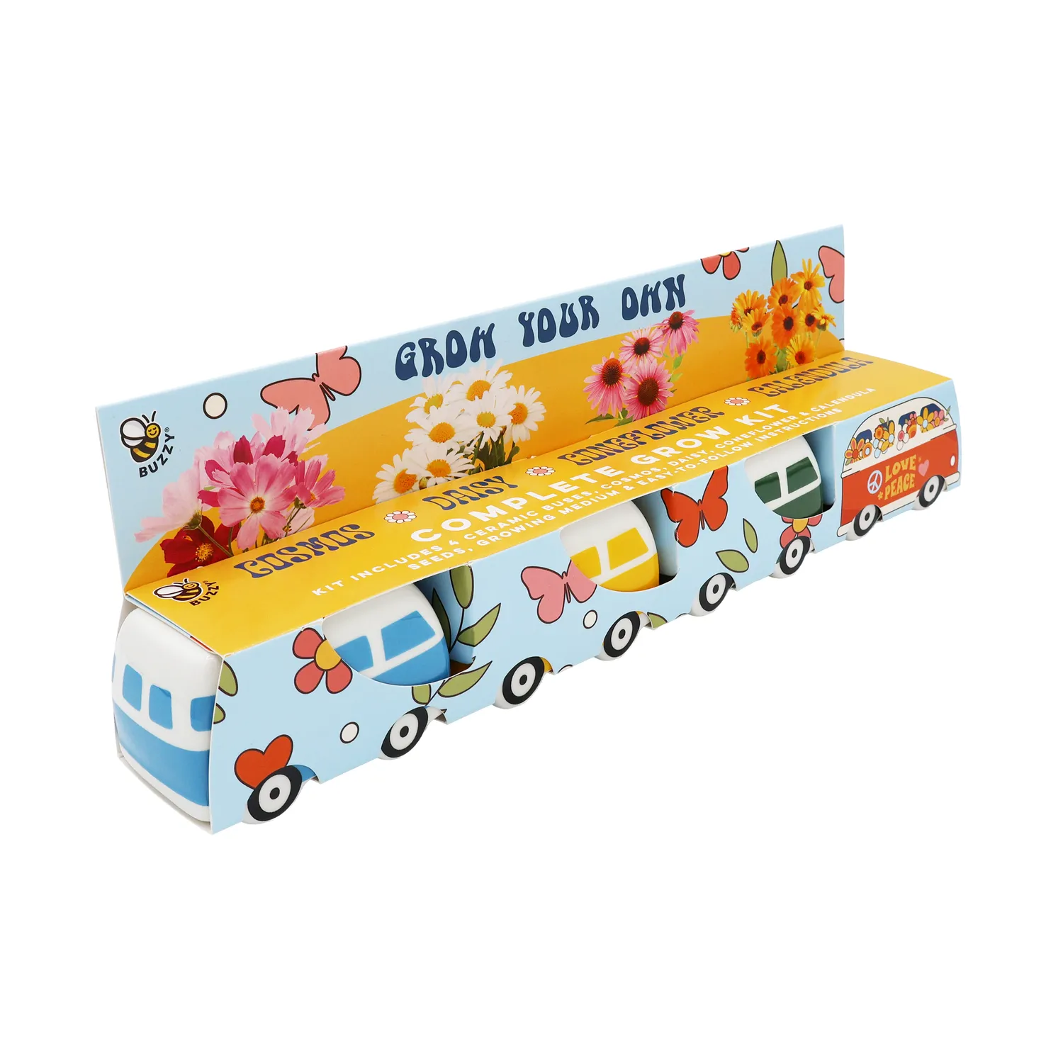 Buzzy Seeds Hippie Bus blomster dyrkningssæt 4-pak farvemix