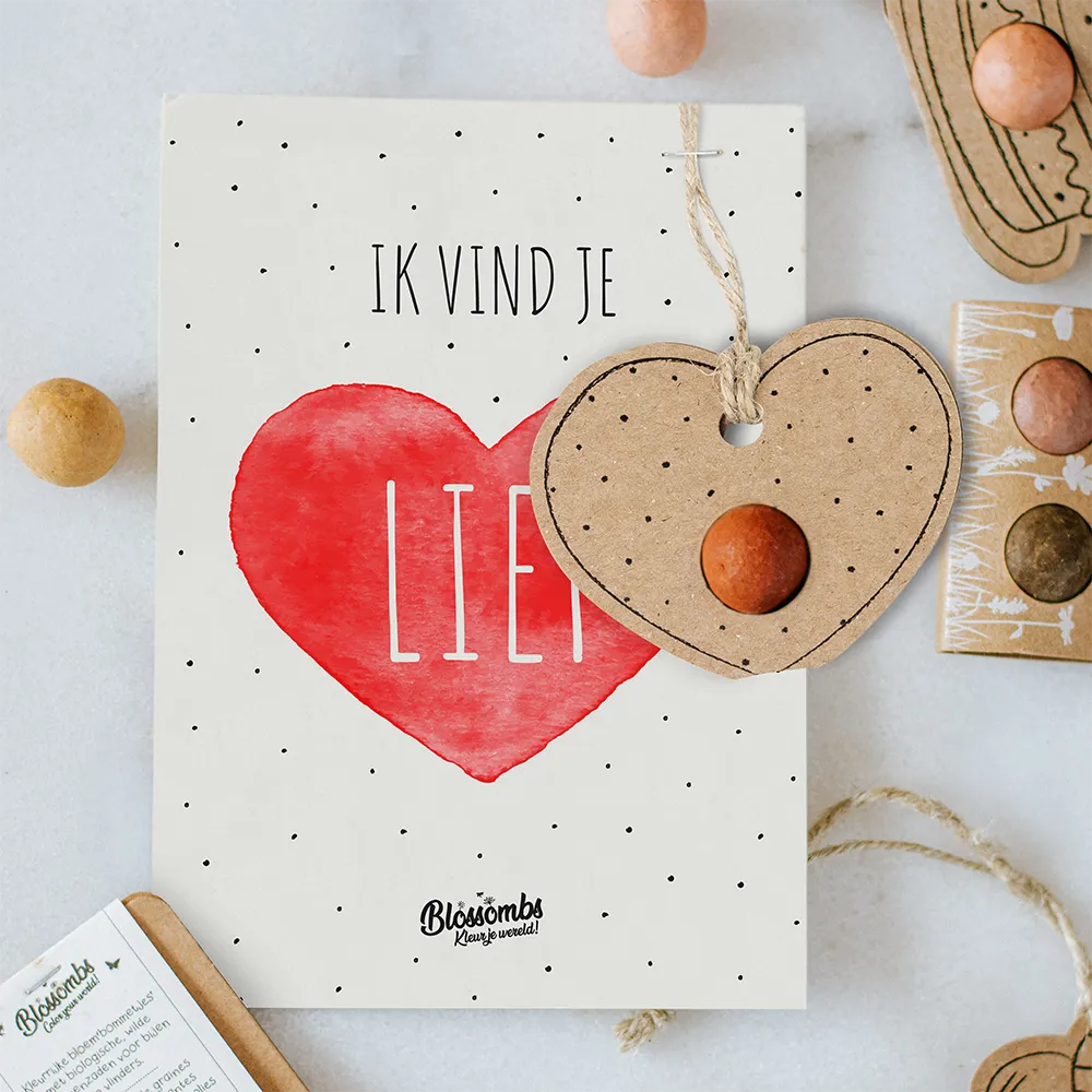 Blossombs Ik vind je lief kort med frøbombe hjerte