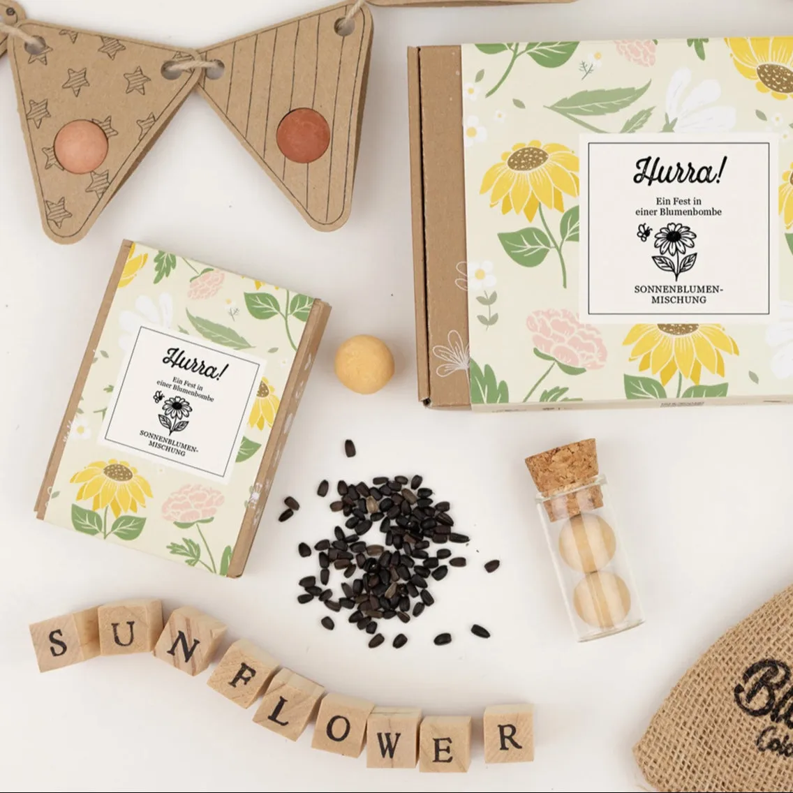 Blossombs Giftbox Mini frøbomber 4 stk solsikke Hurra