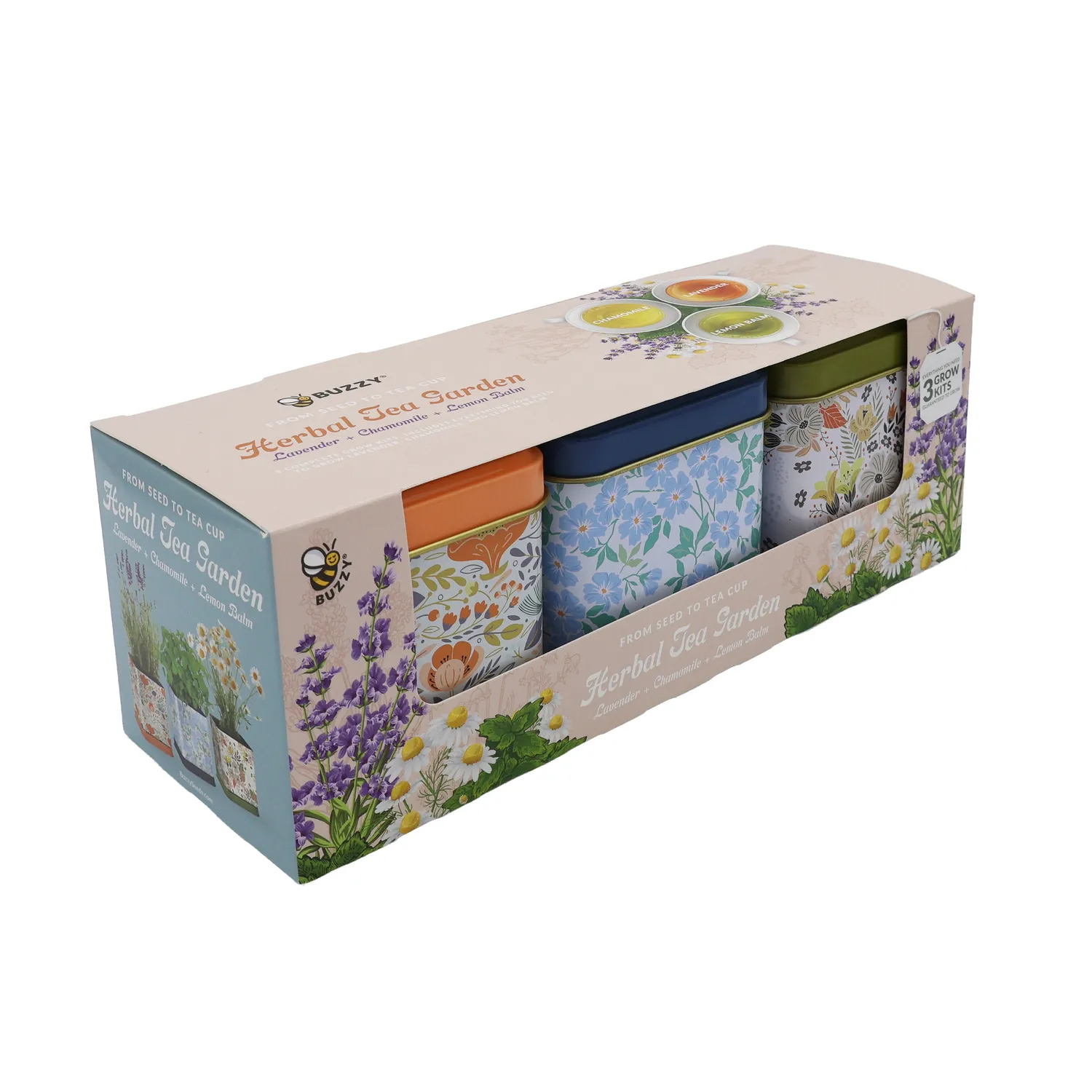 Buzzy Seeds Tea Garden tedyrkningssæt 3-pak urter