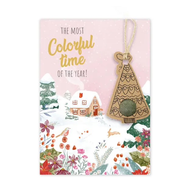 Buzzy Seeds Colorful Time Tree julekort frøbombe vildblomst